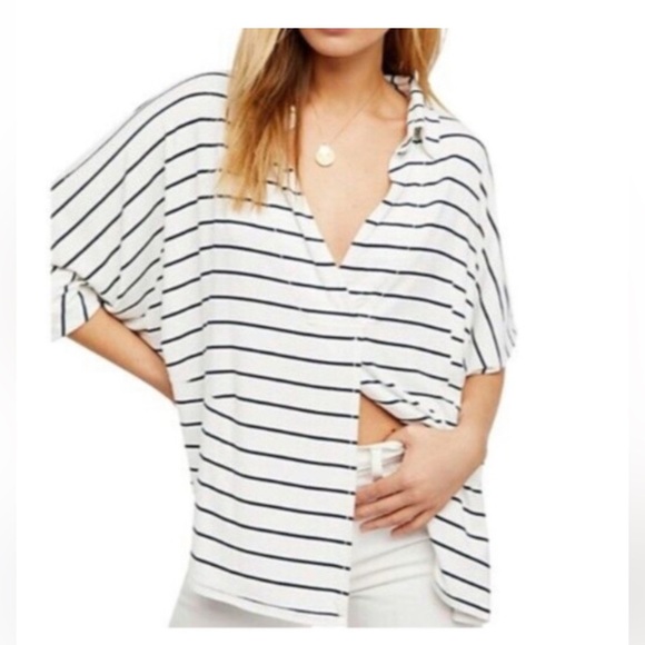 We The Free Striped Women's Top - White and Black - Picture 1 of 6